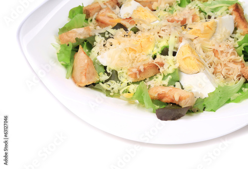 Caesar salad dish close up.