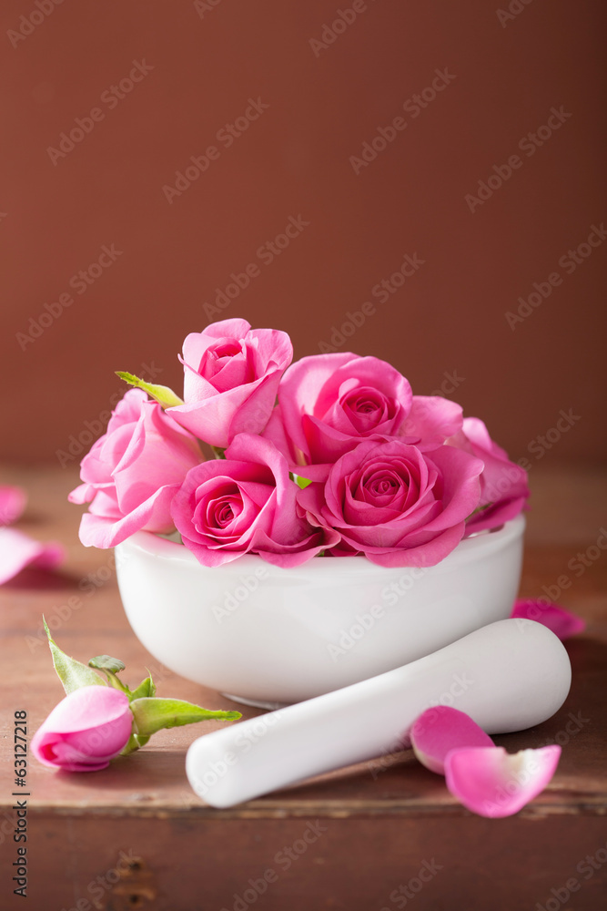 mortar with rose flowers for aromatherapy and spa mortar with rose flowers for aromatherapy and spa