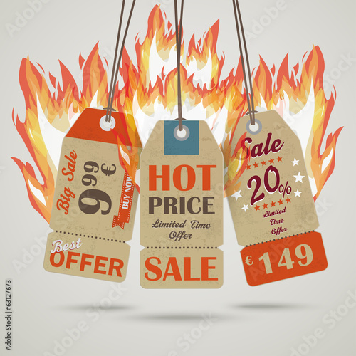 3 Vintage Hot Price Sticker Fire
