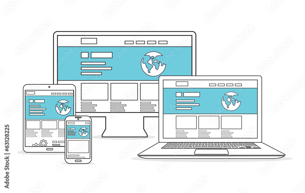Website development and marketing vector. Responsive devices.