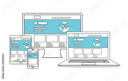 Website development and marketing vector. Responsive devices.