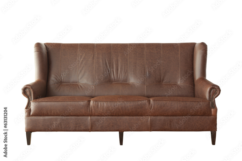 Fototapeta premium Brown elegant leather sofa isolated on white