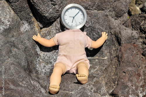 Vinatage Ancient Doll with Clock Face photo