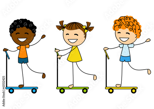 Cute litlle kids on scooters