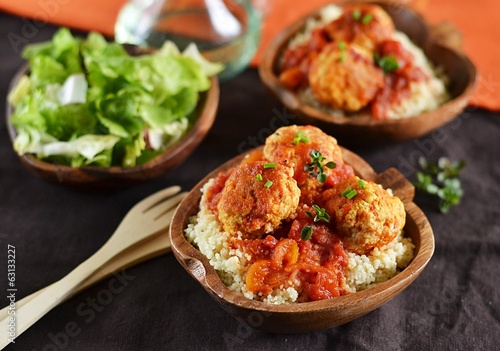 Meatballs with tomato sauce and couscous