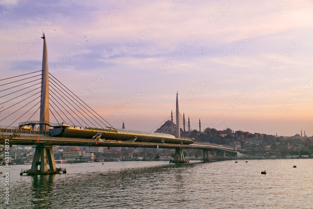 Golden Horn or Halic and Golden Horn Metro Bridge from Balat District in Istanbul, Turkey