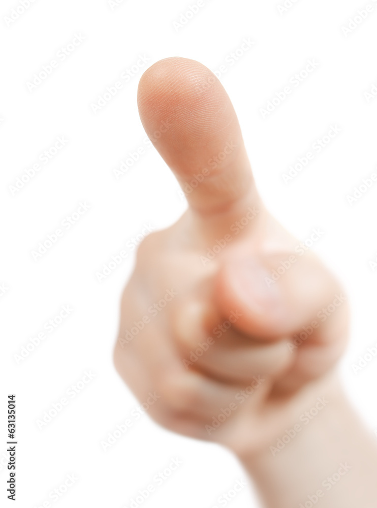 Finger presses the button, or indicates on something