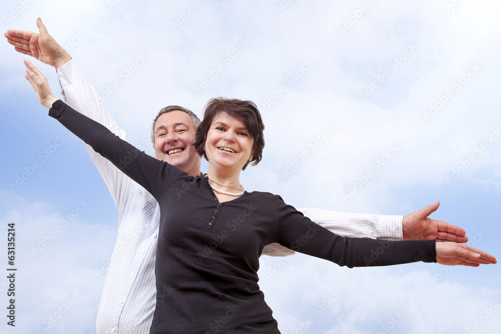 Man and woman bubbling over joie de vivre Man and woman bubbling over joie de vivre