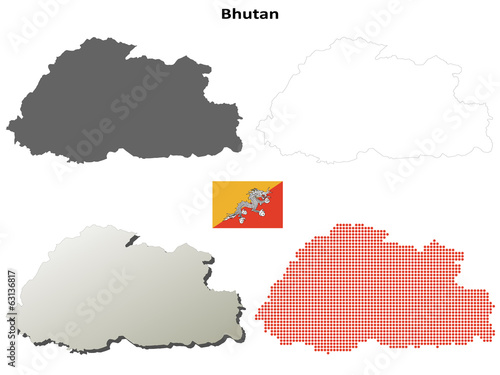 Blank detailed contour maps of Bhutan