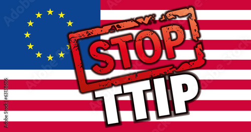 Flagge EU USA mit STOP TTIP