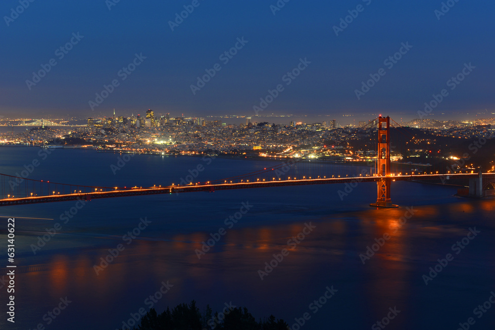 Golden Gate Bridge and San Francisco at night, California, USA