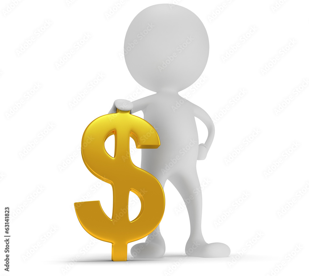 3d white man stand with golden dollar sign 3d white man stand with golden dollar sign