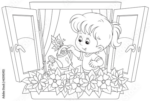 Girl watering flowers