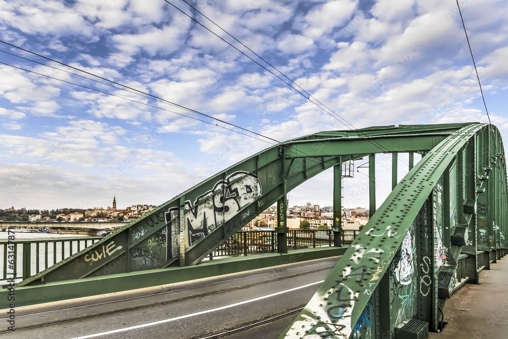Renovated WWII Old Sava's Bridge Steel Riveted Arch With Belgrad Renovated WWII Old Sava's Bridge Steel Riveted Arch With Belgrad