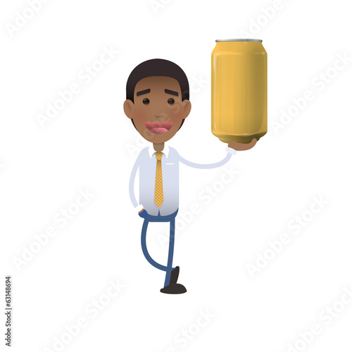 Businessman holding a yellow tin