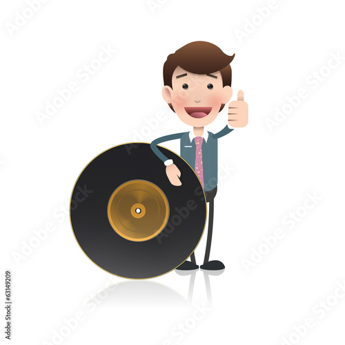 Businessman with vinyl over white background. Vector design