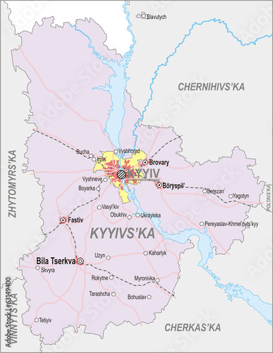 Map of Kiev Oblast and city of Kiev