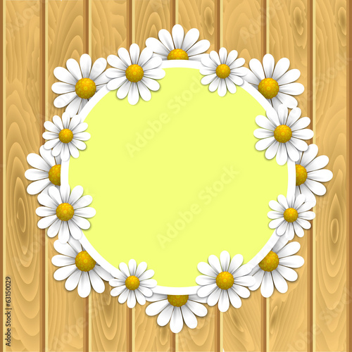 Floral background with daisy on the wooden texture