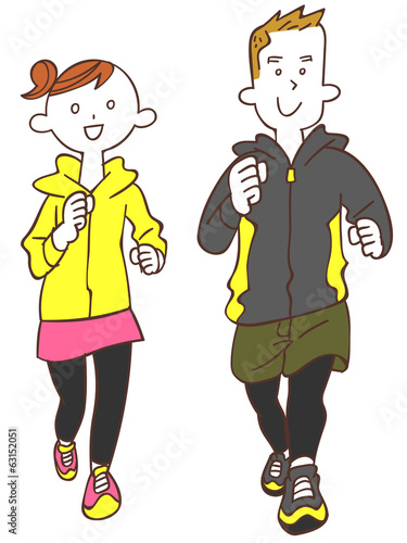 ジョギングする若い男性と女性