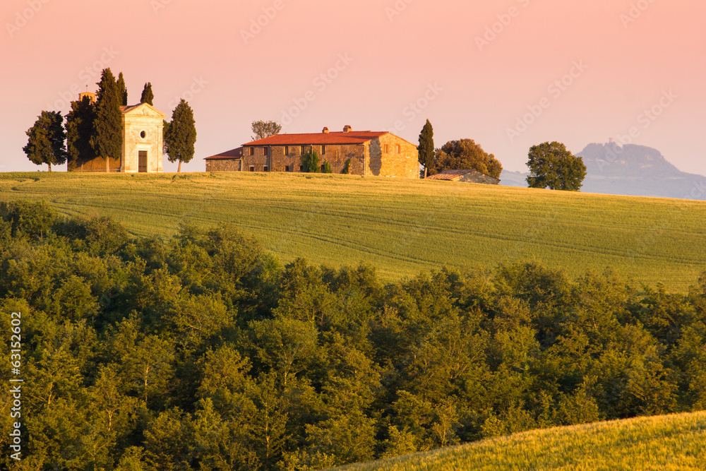 Tuscany, chapel and landscape