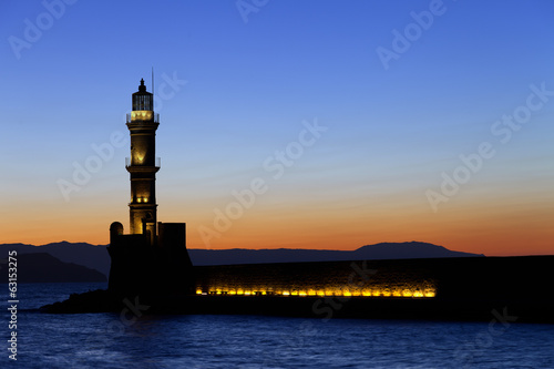 Chania lighthouse at sunset. Crete. Greece.