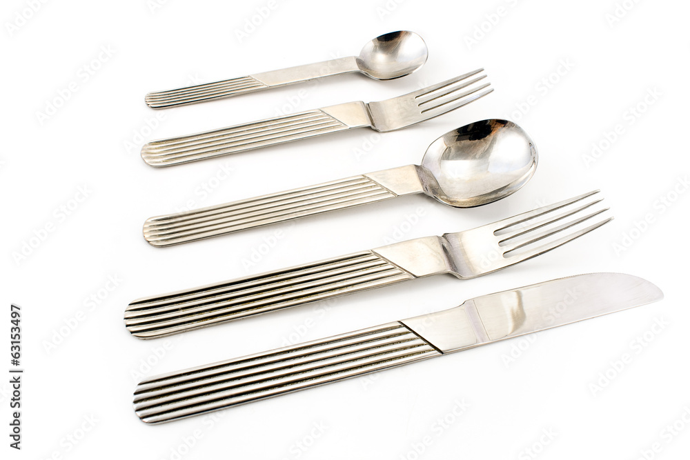 Cutlery set with Fork, Knife and Spoon isolated on white Cutlery set with Fork, Knife and Spoon isolated on white