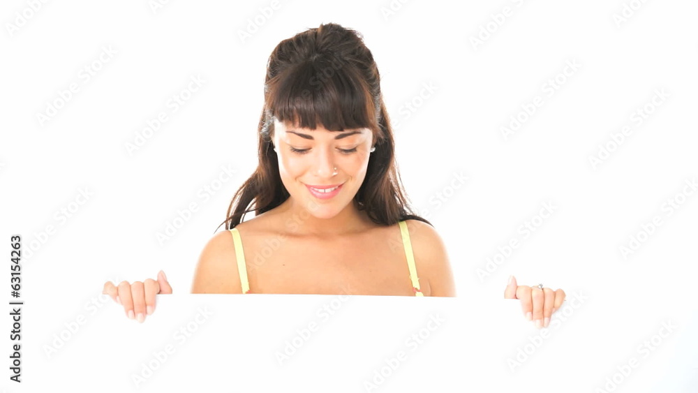 woman wearing lingerie holding blank copy space woman wearing lingerie holding blank copy space