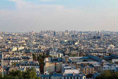 skyline of Paris city from Montmartre hill, France.