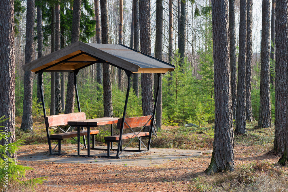 Rest area in the forest besides the highway