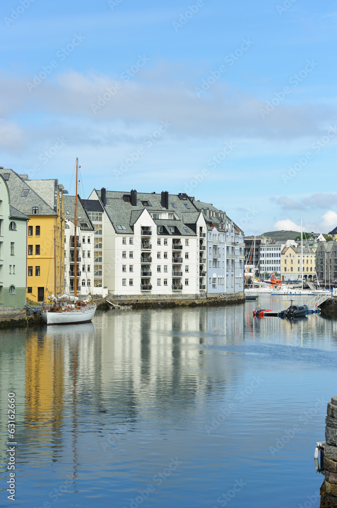 Naklejka premium view on streets and houses at city of Alesund , Norway