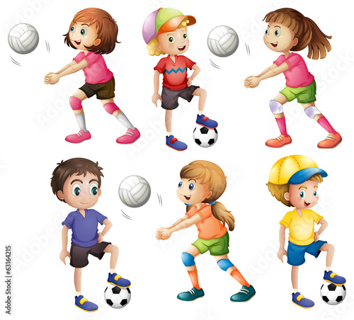 Kids playing volleyball and football