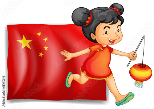 The flag of China at the back of the young Chinese