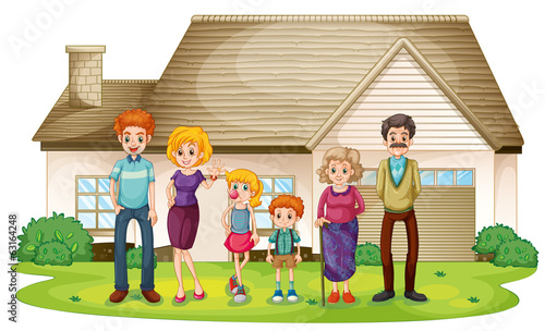 A family outside their big house