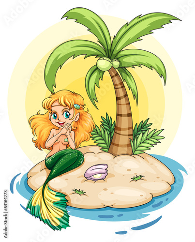 An island with a smiling mermaid