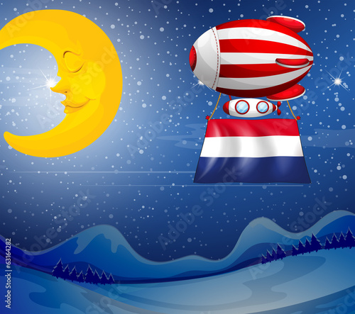 A floating balloon near the moon with the flag of Netherlands