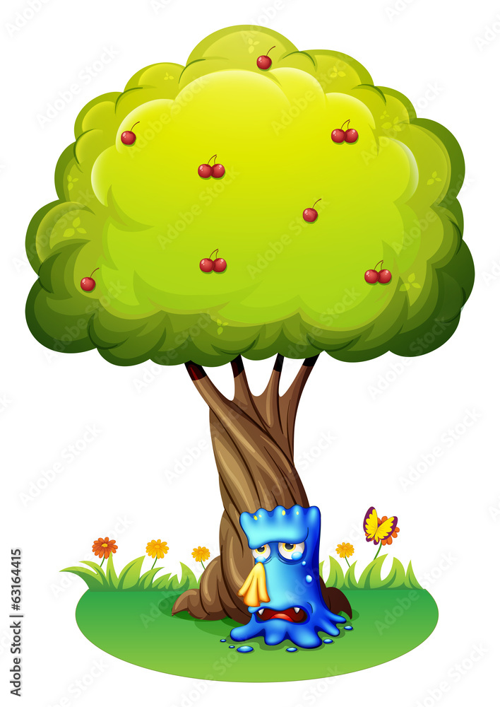 A blue monster sobbing under the tree A blue monster sobbing under the tree