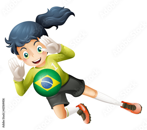 A soccer player using the ball from Brazil