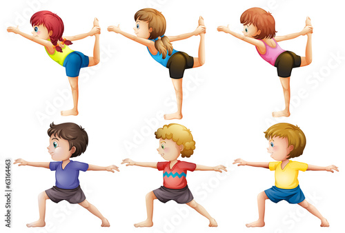 Girls and boys doing yoga