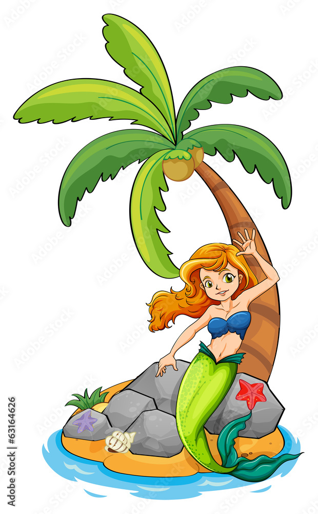 A mermaid near the coconut tree
