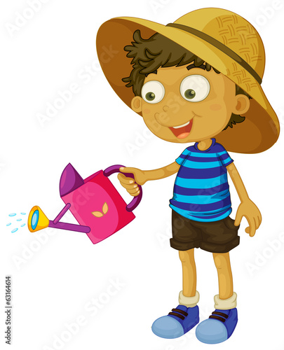 A cute little boy with a sprinkler
