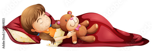 A young girl sleeping soundly with her toy