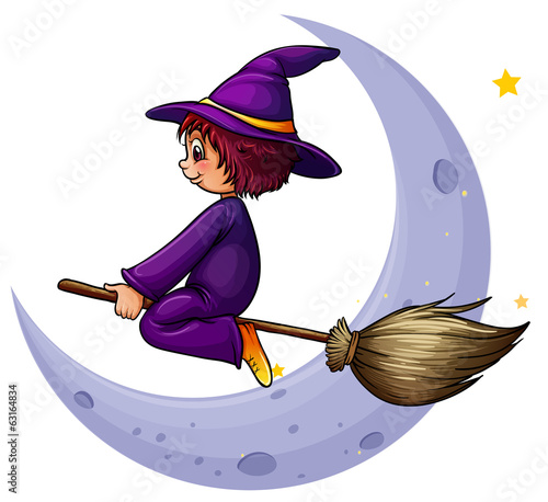 A broomstick with a witch near the moon