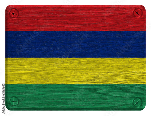 Mauritius flag painted on wooden tag