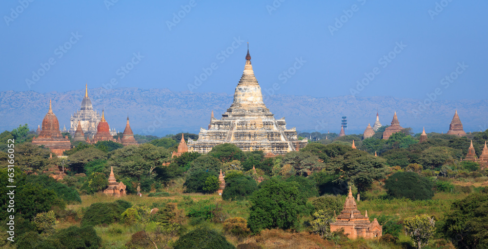 Panorama the  Temples of bagan at sunrise, Bagan, Myanmar