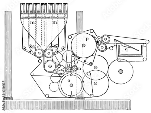 Detail of a printing machine. Cross section.