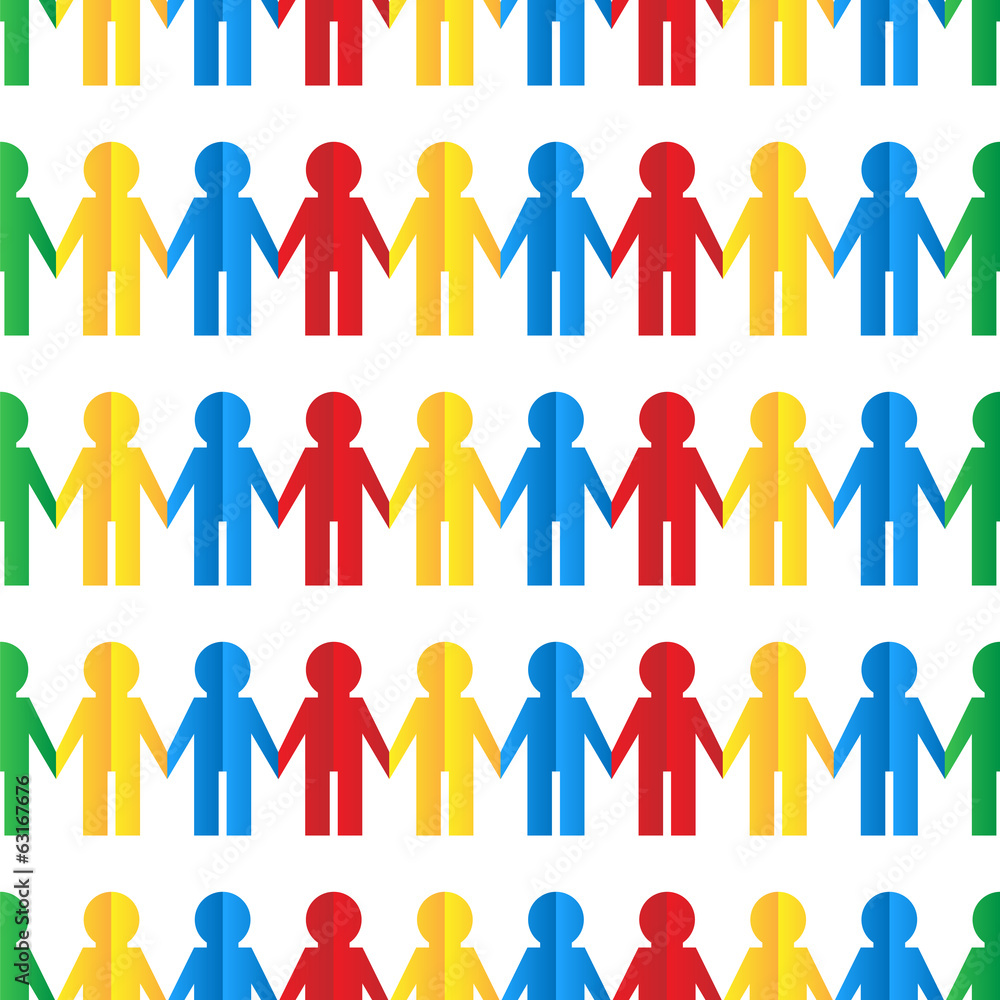 Seamless pattern with colorful human figures out of paper Seamless pattern with colorful human figures out of paper