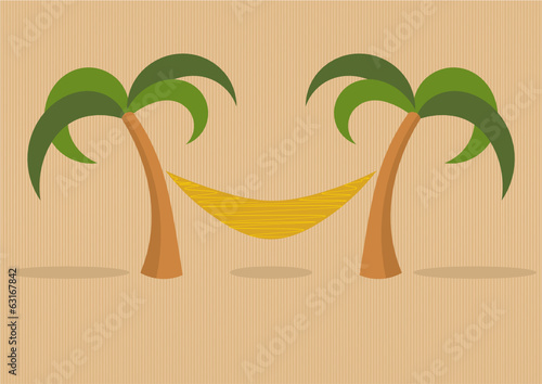 hammock hanging between two palm trees
