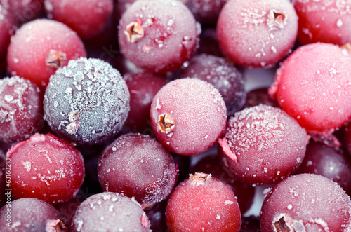 Close up of frozen cranberries