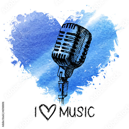Music background with splash watercolor heart