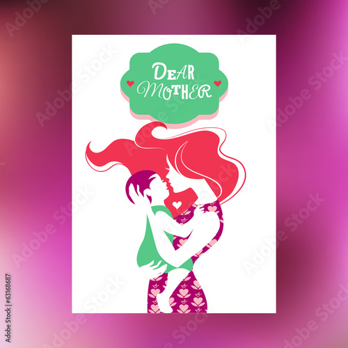 Card of Happy Mother's Day. Beautiful mother silhouette